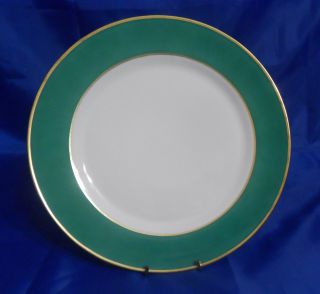Vtg Tirschenreuth Pasco Shannon 2046 Dinner Plate 10 - 3/4 " Green Band,  Gold Trim