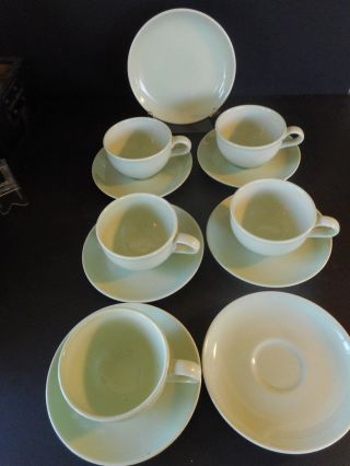 Iroquois Casual China By Russel Wright 5 Cups & 6 Saucers 1 Bread Lettuce Green