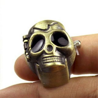 Skull Finger Ring Watch Vintage Bronze For Children Boys Girls Kids Mens Quartz