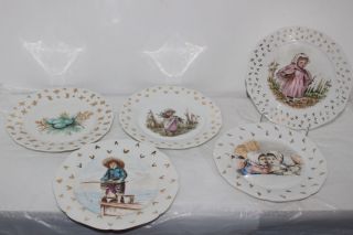 Set Of 5 Vintage Haviland Limoges France Hand Painted 7 - 3/8 " Plates