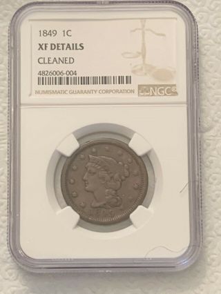 1849 1c Xf Details Braided Hair Large Cent Ngc Graded Pr