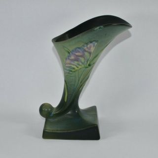 Vintage Roseville Pottery Freesia Green Cornucopia 198 - 8