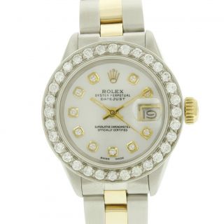 Rolex Lady Datejust 69173 26mm Two - Tone Watch White Diamond Dial Bezel Lugs