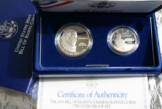 1993 Bill Of Rights 90 Silver 2 Coin Madison Proof Silver Dollar & Half Set