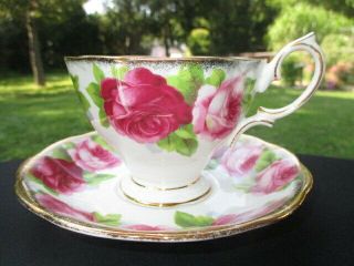 Cup Saucer Royal Albert Old English Rose Huge Red Wine & Pink Roses In A Ring