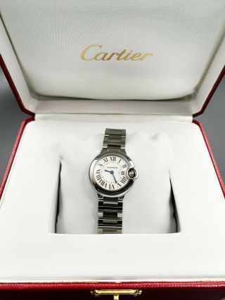 Cartier Ballon Bleu W69010z4 Stainless Steel Small Silver Dial 28mm Quartz Watch