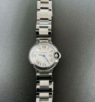 Cartier Ballon Bleu w69010z4 stainless steel small Silver dial 28mm Quartz watch 2
