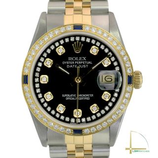 Mens Rolex Datejust 36mm Watch Black String Diamond Dial & Bezel W/ Sapphire