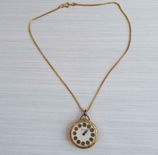 Vintage Lucerne Swiss Made Windup Necklace Watch In Gold Tone With Chain