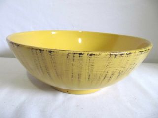 Made In Italy Pottery Large Serving Bowl Solid Yellow W/ Black Stripes