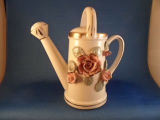 Studio Art Porcelain Watering Can Vase Applied Pink Roses Mark 52/151b