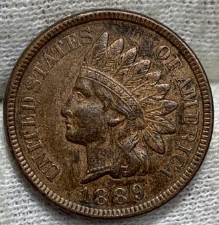 1889 Indian Head Cent Penny Au,  Unc Fantastic Eye Appeal