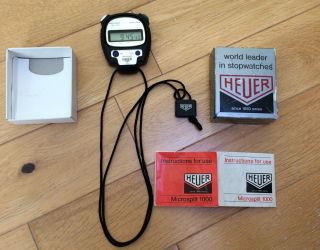 Boxed Vintage Heuer Microsplit 1000 Stopwatch - With Papers & Rope 1980s