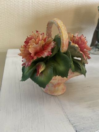 Capodimonte Porcelain Basket Of Flowers Made In Italy