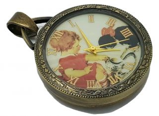 Pretty Vintage Brozen Ladies Quartz Pendant Pocket Watch 