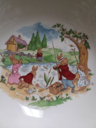 Royal Doulton Bunnykins Fishing At Pond Coupe Cereal Bowl Crafted In England