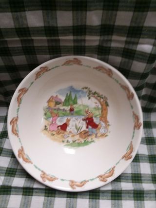 Royal Doulton BUNNYKINS Fishing At Pond Coupe Cereal Bowl Crafted in England 2