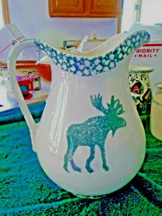 Folk Craft Moose Country By Tienshan Large Pitcher Spongeware 3
