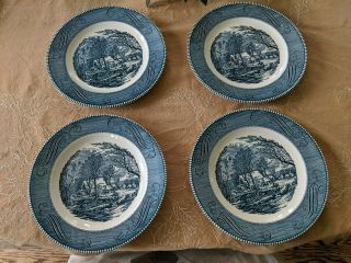 Royal Currier And Ives Set Of 4 Dinner Plates Dishes " The Old Grist Mill” - Usa