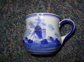 Delft Blue Tea Coffee Cup Mug Hand Painted Holland Windmill Flowers Daic