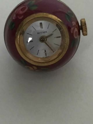 Vintage Ritma Ball Watch Painted Enamel Floral Pattern 17 Jewels