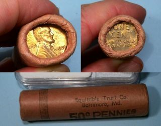 1956 - P Wheat Cent Obw Roll Equitable Trust Co Baltimore Md Inv Rolls 12 - 14