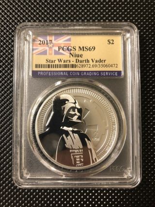 2017 Niue Silver 2 Dollar Star Wars Darth Vader Pcgs Ms69 1 Oz.  999 Silver