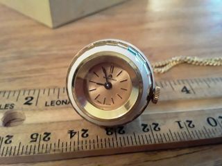 Vintage Bucherer " Ball " Ladies Pendant Watch W/ Chain Enameled White With Chain