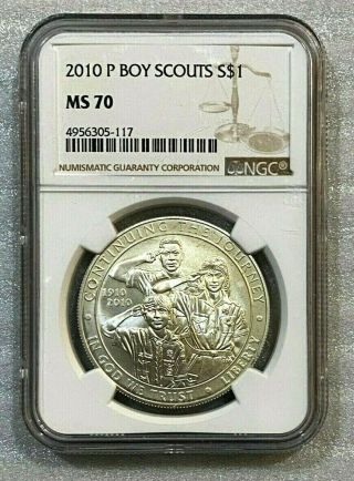 2010 P Boy Scouts Of America Centennial Silver Dollar Coin Ngc Ms70