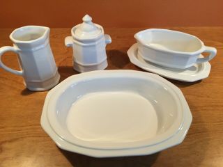 Pfaltzgraff " Heritage White " Set,  Vegetable Bowl,  Gravy Boat,  Sugar&creamer,  Usa
