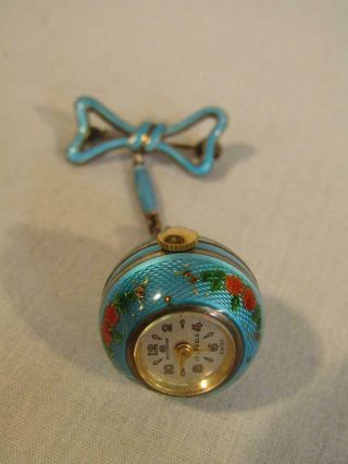 Old Swiss Enamel On Sterling Silver Bucherer 17 Jewel Ball Brooch Watch