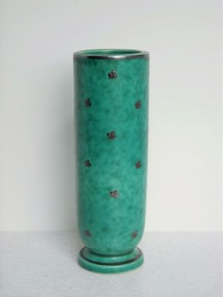 Gustavsberg Art Pottery Bud Vase " Argenta " Blue - Green W/silver Inlay 7 "