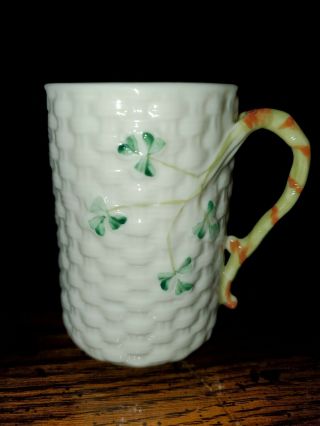 Vintage Belleek Shamrock Basket Weave Irish Coffee Cup 3