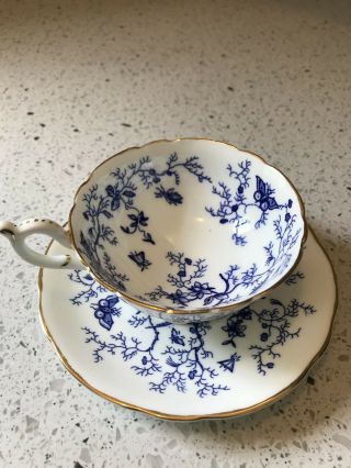 Coalport Cairo Blue And White Gold Trim Cup And Saucer