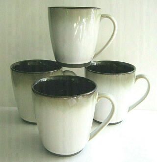 Sango Nova Black 4932 Stoneware Coffee Cups Mugs,  Set Of Four (4) Euc