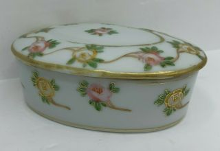 Nippon Porcelain Hand Painted Gold Trim Trinket Dish W Lid Pink Flowers Vintage