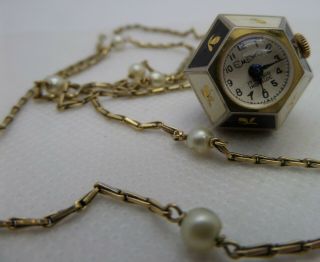 Vintage Swiss Enamel Ladies Ball Watch Pyramid Geometric 17 Jewel