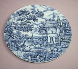 The Hunter By Myott 10 " Ironstone Plate Blue & White England Hand Engraved