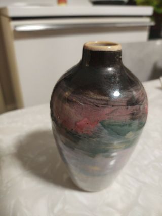 Antique Arts & Crafts Pottery Miniature Vase w/ water lilies. 3