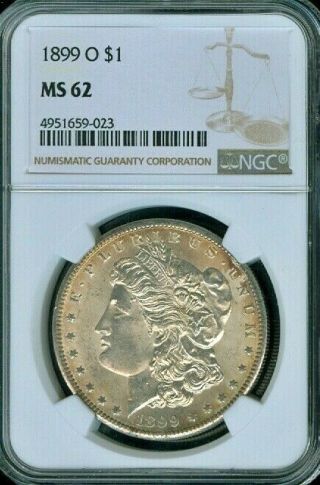 1899 - O Morgan Silver $1 Dollar Ngc Ms62 Color Toned Coin Bu Uncirculated