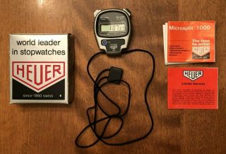 Vintage Heuer 1000 Microsplit Digital Stopwatch Swiss W/ Papers & Box Batter