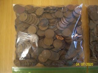 Bag Of 1000 copper Wheat Pennies Unsearched 1910 - 1959 3