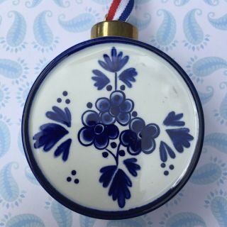 Vintage Delft Ornament Windmill Floral Blue & White Ceramic Round Holland Dutch