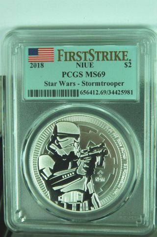 2018 Niue Silver 2 Dollar Star Wars Storm Trooper Pcgs Cert Ms - 69.  999 Silver