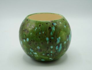 Vintage Mid Century Modern Green Ceramic Pottery Pot Planter Blue Speckled