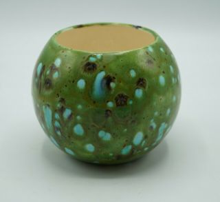 Vintage Mid Century Modern Green Ceramic Pottery Pot Planter Blue Speckled 2