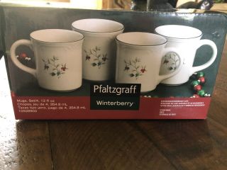 Bnib Pfaltzgraff Set Of 4 12 Oz.  Winterberry Stoneware Mugs