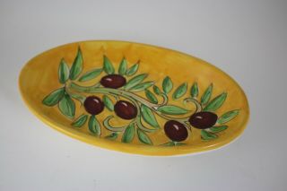 Ceramic Olive Dish Oval Hand Painted Made In Italy In Sunny Gold