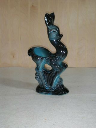 Vtg Drip Glaze Blue/black Deer Planter Vase 8 1/2 "