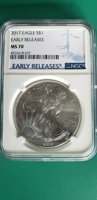 2017 1oz American Silver Eagle Ngc Ms70 Early Releases No Spots Er Ebux No Res